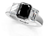White gold Three-Stone Fancy Black Emerald Cut Cut Diamond Ring with Channel Set Band and Four-Prong Setting_26