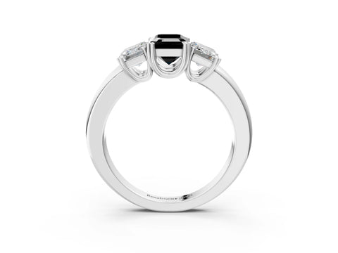 White gold Three-Stone Fancy Black Emerald Cut Cut Diamond Ring with Channel Set Band and Four-Prong Setting_3