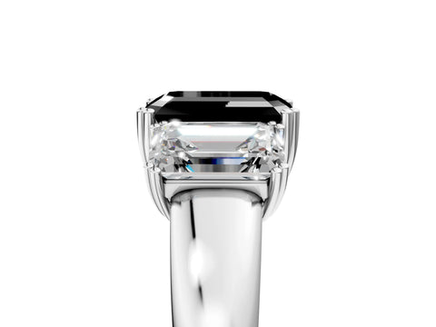 White gold Three-Stone Fancy Black Emerald Cut Cut Diamond Ring with Channel Set Band and Four-Prong Setting_5