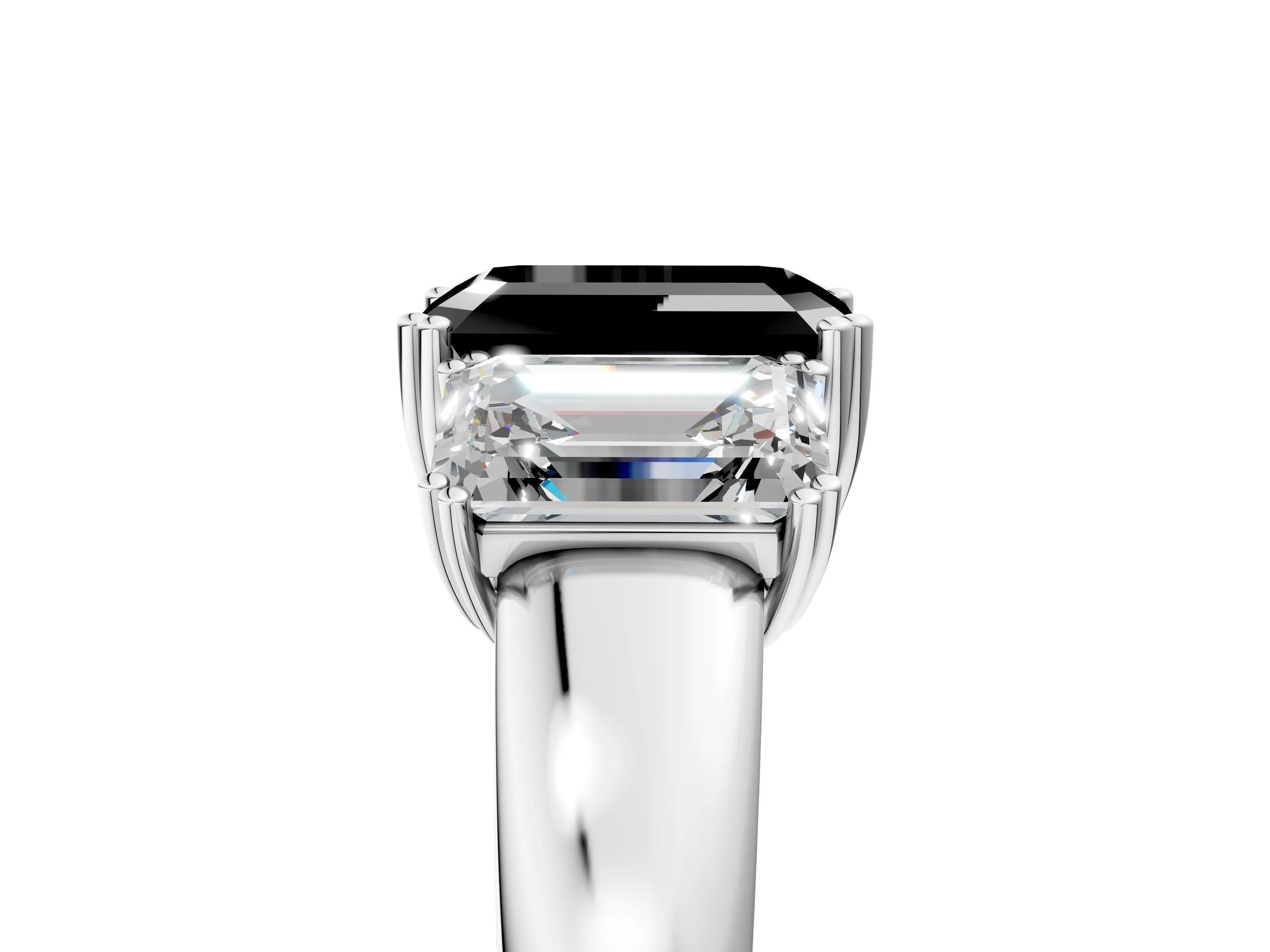 White gold Three-Stone Fancy Black Emerald Cut Cut Diamond Ring with Channel Set Band and Four-Prong Setting_5