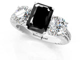 White gold Three-Stone Fancy Black Emerald Cut Cut Diamond Ring with Channel-Set Band and Prong Setting_1