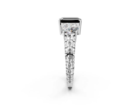 White gold Three-Stone Fancy Black Emerald Cut Cut Diamond Ring with Channel-Set Band and Prong Setting_2