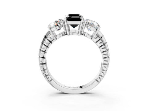 White gold Three-Stone Fancy Black Emerald Cut Cut Diamond Ring with Channel-Set Band and Prong Setting_3
