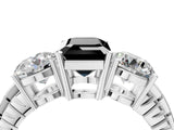 White gold Three-Stone Fancy Black Emerald Cut Cut Diamond Ring with Channel-Set Band and Prong Setting_4
