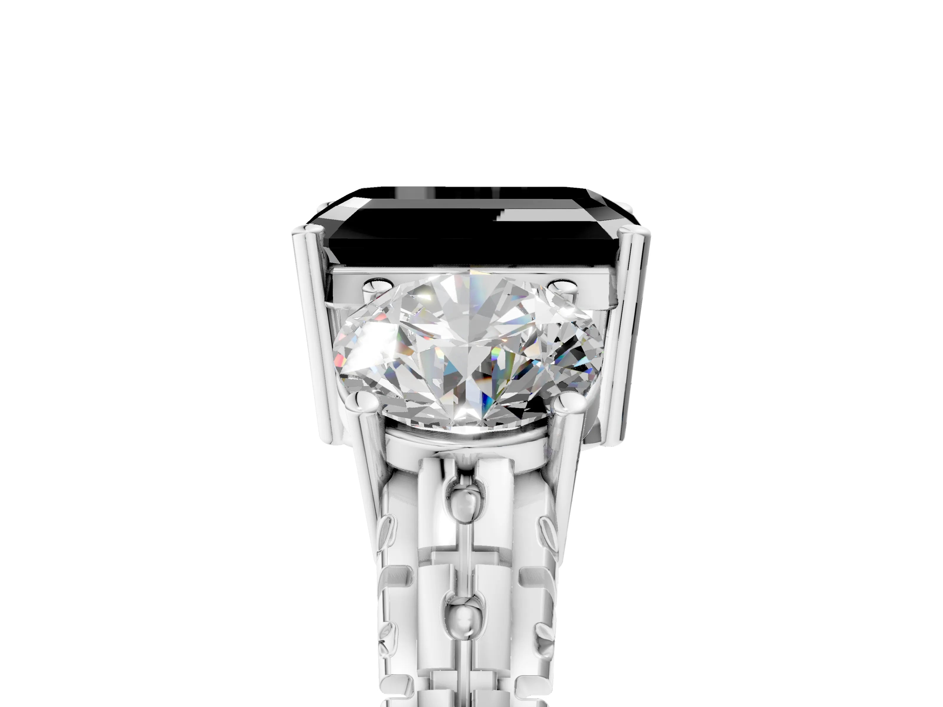White gold Three-Stone Fancy Black Emerald Cut Cut Diamond Ring with Channel-Set Band and Prong Setting_5