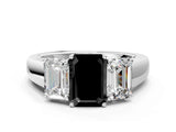 White gold Three-Stone Fancy Black Emerald Cut Cut Diamond Ring with Prong Setting and Classic Band
