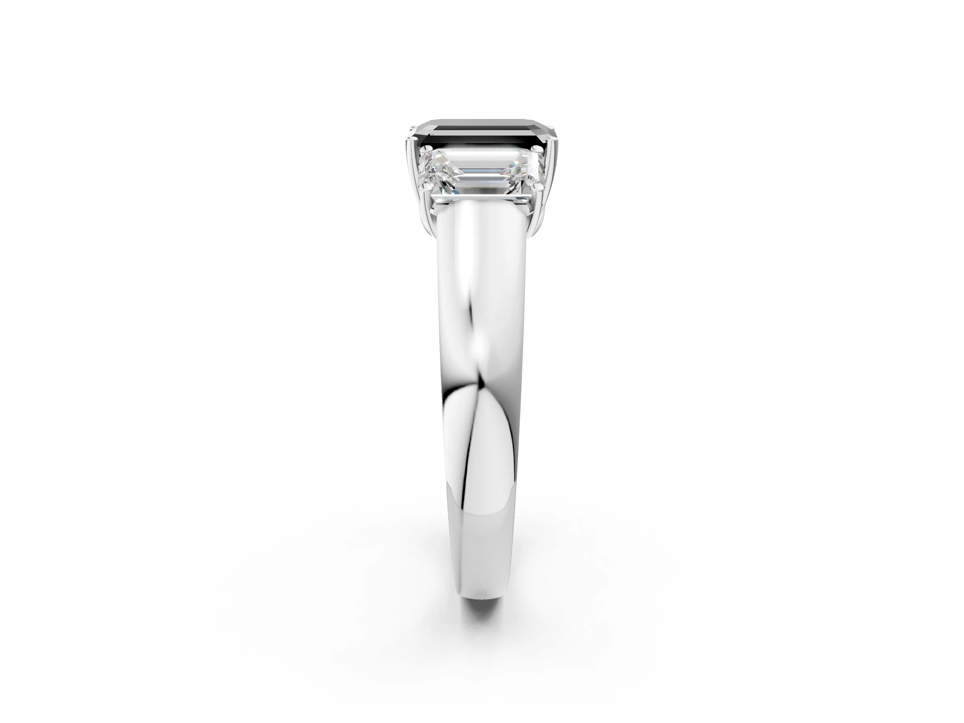 White gold Three-Stone Fancy Black Emerald Cut Cut Diamond Ring with Prong Setting and Classic Band_2