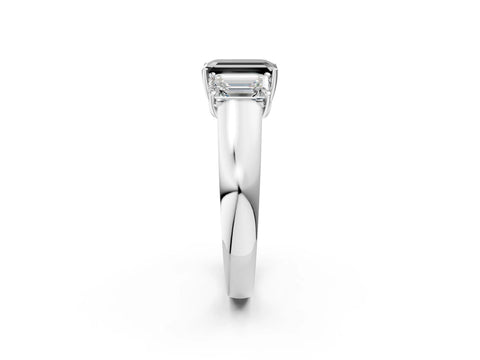 White gold Three-Stone Fancy Black Emerald Cut Cut Diamond Ring with Prong Setting and Classic Band_2