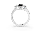 White gold Three-Stone Fancy Black Emerald Cut Cut Diamond Ring with Prong Setting and Classic Band_3
