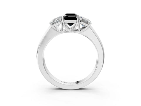 White gold Three-Stone Fancy Black Emerald Cut Cut Diamond Ring with Prong Setting and Classic Band_3