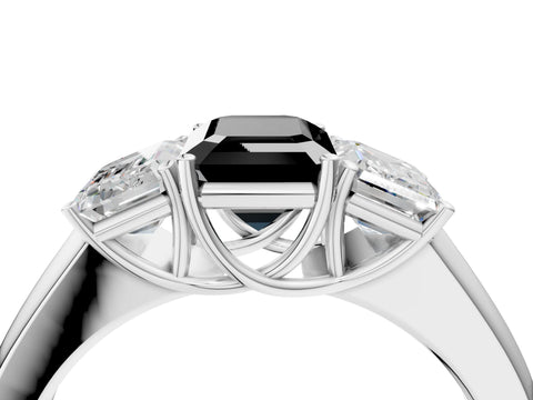 White gold Three-Stone Fancy Black Emerald Cut Cut Diamond Ring with Prong Setting and Classic Band_4