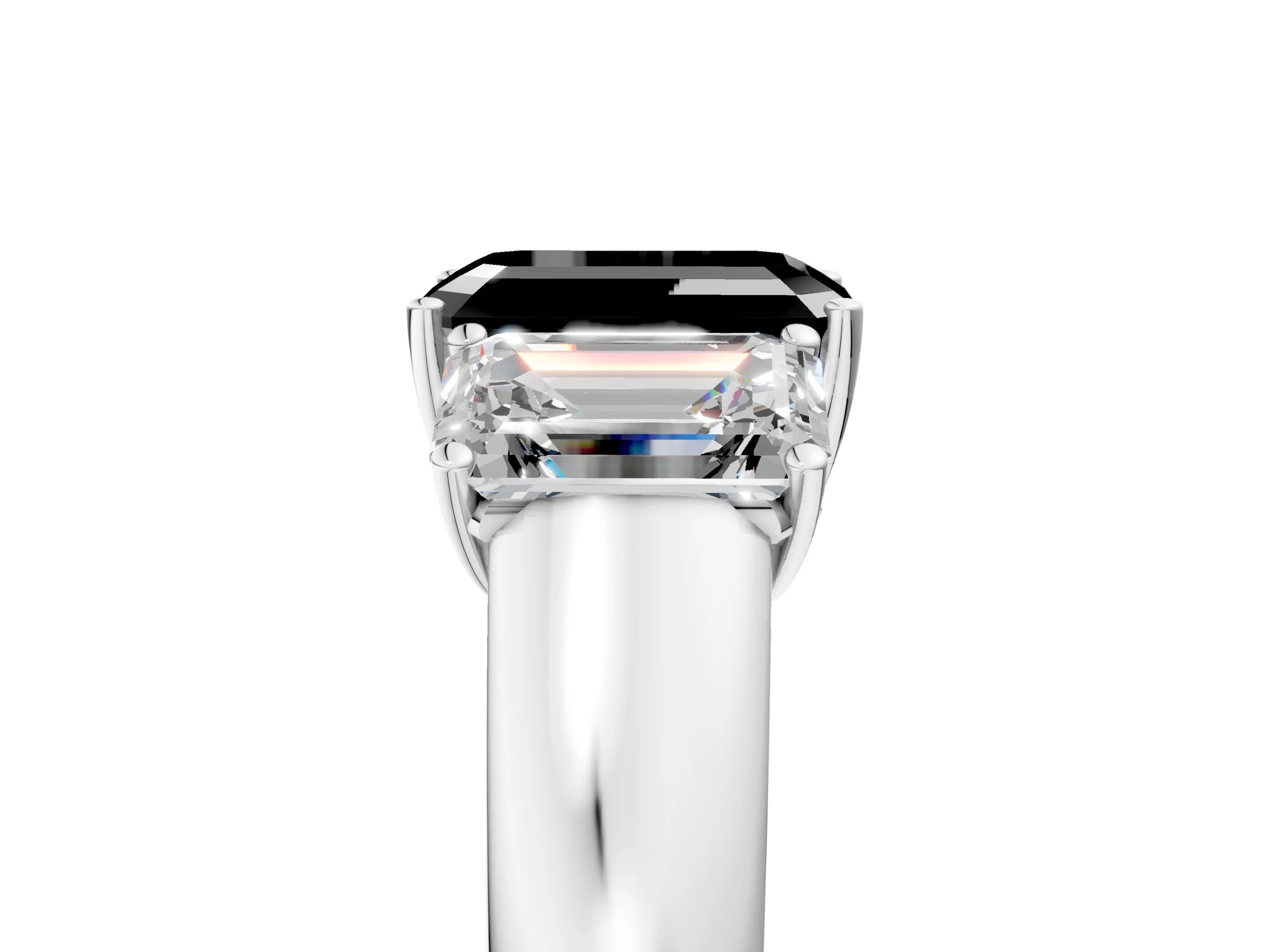 White gold Three-Stone Fancy Black Emerald Cut Cut Diamond Ring with Prong Setting and Classic Band_5