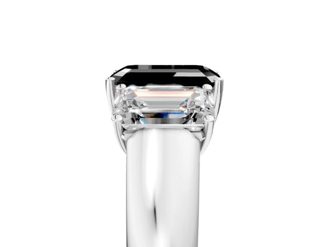 White gold Three-Stone Fancy Black Emerald Cut Cut Diamond Ring with Prong Setting and Classic Band_5
