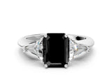 White gold Three-Stone Fancy Black Emerald Cut Cut Diamond Ring with Trillion Side Stones and Four-Prong Setting_11