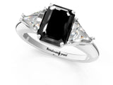White gold Three-Stone Fancy Black Emerald Cut Cut Diamond Ring with Trillion Side Stones and Four-Prong Setting_12