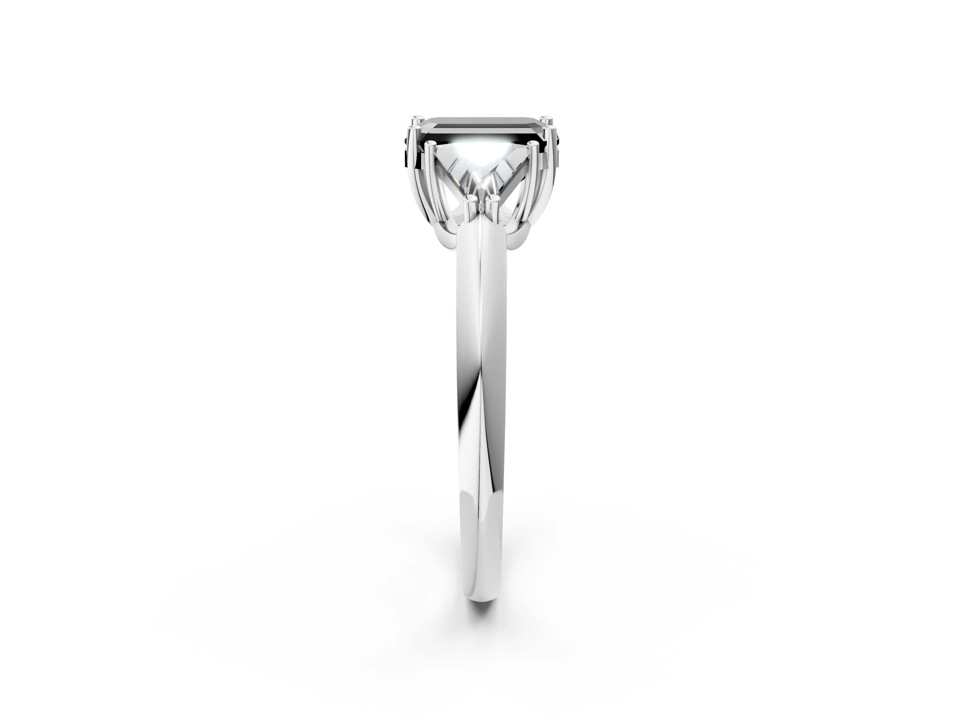 White gold Three-Stone Fancy Black Emerald Cut Cut Diamond Ring with Trillion Side Stones and Four-Prong Setting_13