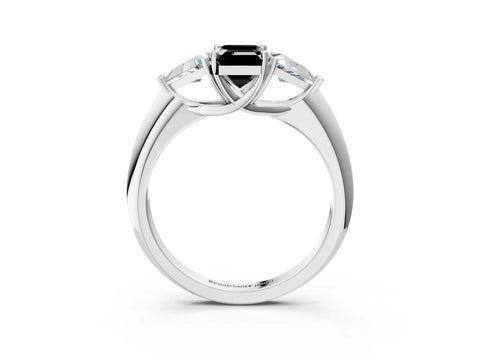 White gold Three-Stone Fancy Black Emerald Cut Cut Diamond Ring with Trillion Side Stones and Four-Prong Setting_14
