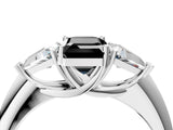 White gold Three-Stone Fancy Black Emerald Cut Cut Diamond Ring with Trillion Side Stones and Four-Prong Setting_15