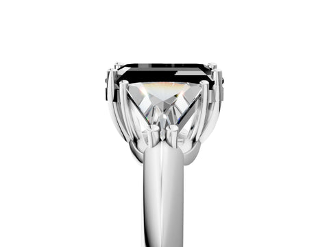White gold Three-Stone Fancy Black Emerald Cut Cut Diamond Ring with Trillion Side Stones and Four-Prong Setting_16