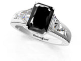 White gold Three-Stone Fancy Black Emerald Cut Cut Diamond Ring with Trillion Side Stones on a Split Shank Band_13