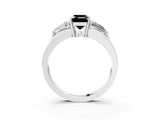 White gold Three-Stone Fancy Black Emerald Cut Cut Diamond Ring with Trillion Side Stones on a Split Shank Band_15