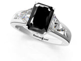 White gold Three-Stone Fancy Black Emerald Cut Cut Diamond Ring with Trillion Side Stones on a Split Shank Band_1