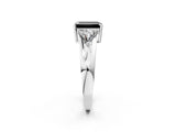 White gold Three-Stone Fancy Black Emerald Cut Cut Diamond Ring with Trillion Side Stones on a Split Shank Band_2