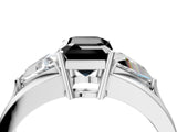 White gold Three-Stone Fancy Black Emerald Cut Cut Diamond Ring with Trillion Side Stones on a Split Shank Band_34