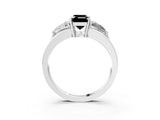 White gold Three-Stone Fancy Black Emerald Cut Cut Diamond Ring with Trillion Side Stones on a Split Shank Band_3