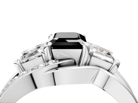White gold Three-Stone Fancy Black Emerald Cut Cut Diamond Split Shank Prong Set Ring_16