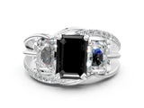 White gold Three-Stone Fancy Black Emerald Cut Cut Diamond Split Shank Prong Set Ring_24
