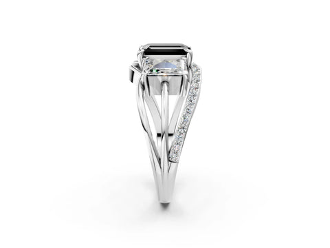 White gold Three-Stone Fancy Black Emerald Cut Cut Diamond Split Shank Prong Set Ring_26