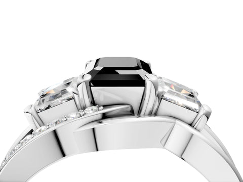 White gold Three-Stone Fancy Black Emerald Cut Cut Diamond Split Shank Prong Set Ring_28