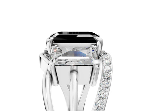 White gold Three-Stone Fancy Black Emerald Cut Cut Diamond Split Shank Prong Set Ring_29