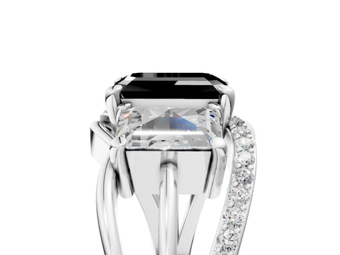 White gold Three-Stone Fancy Black Emerald Cut Cut Diamond Split Shank Prong Set Ring_5