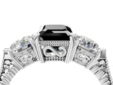 White gold Three-Stone Fancy Black Emerald Cut Cut Milgrain Band Prong Setting Ring_4