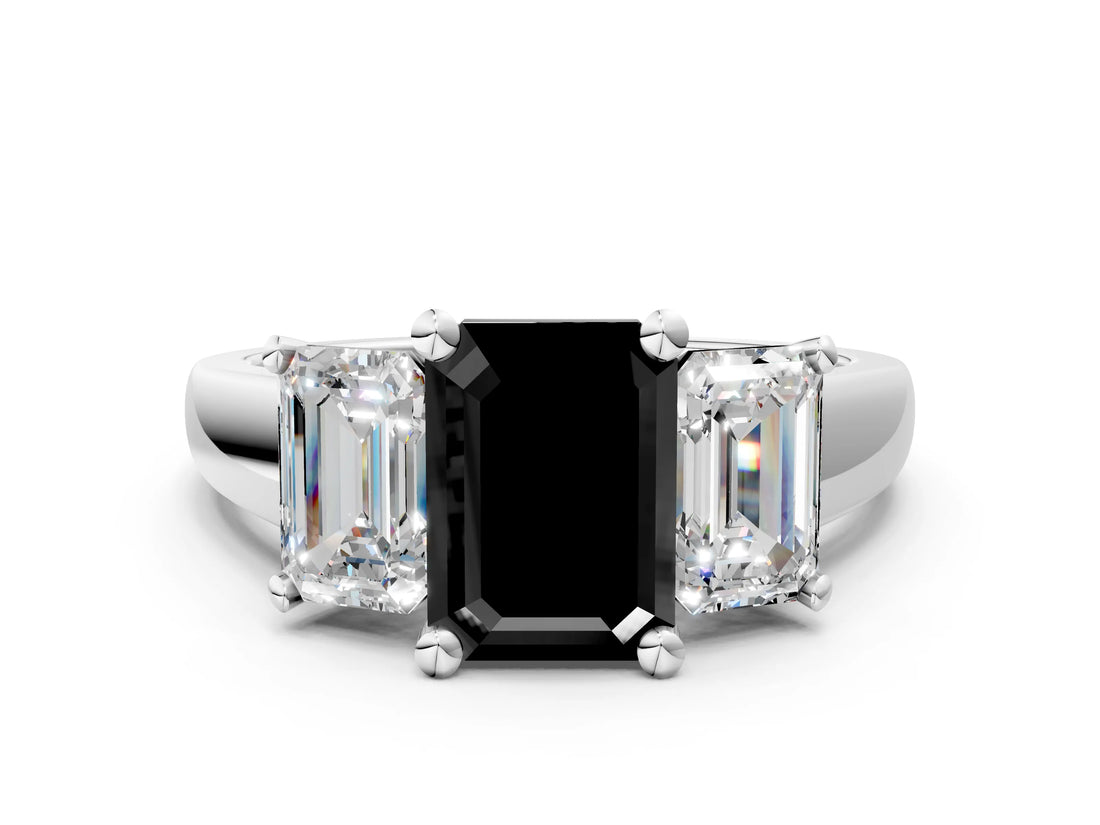 White gold Three-Stone Fancy Black Emerald Cut Cut Solitaire Ring with Classic Prong Setting_12