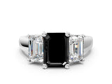 White gold Three-Stone Fancy Black Emerald Cut Cut Solitaire Ring with Classic Prong Setting_12