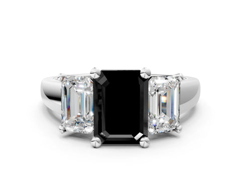 White gold Three-Stone Fancy Black Emerald Cut Cut Solitaire Ring with Classic Prong Setting_12