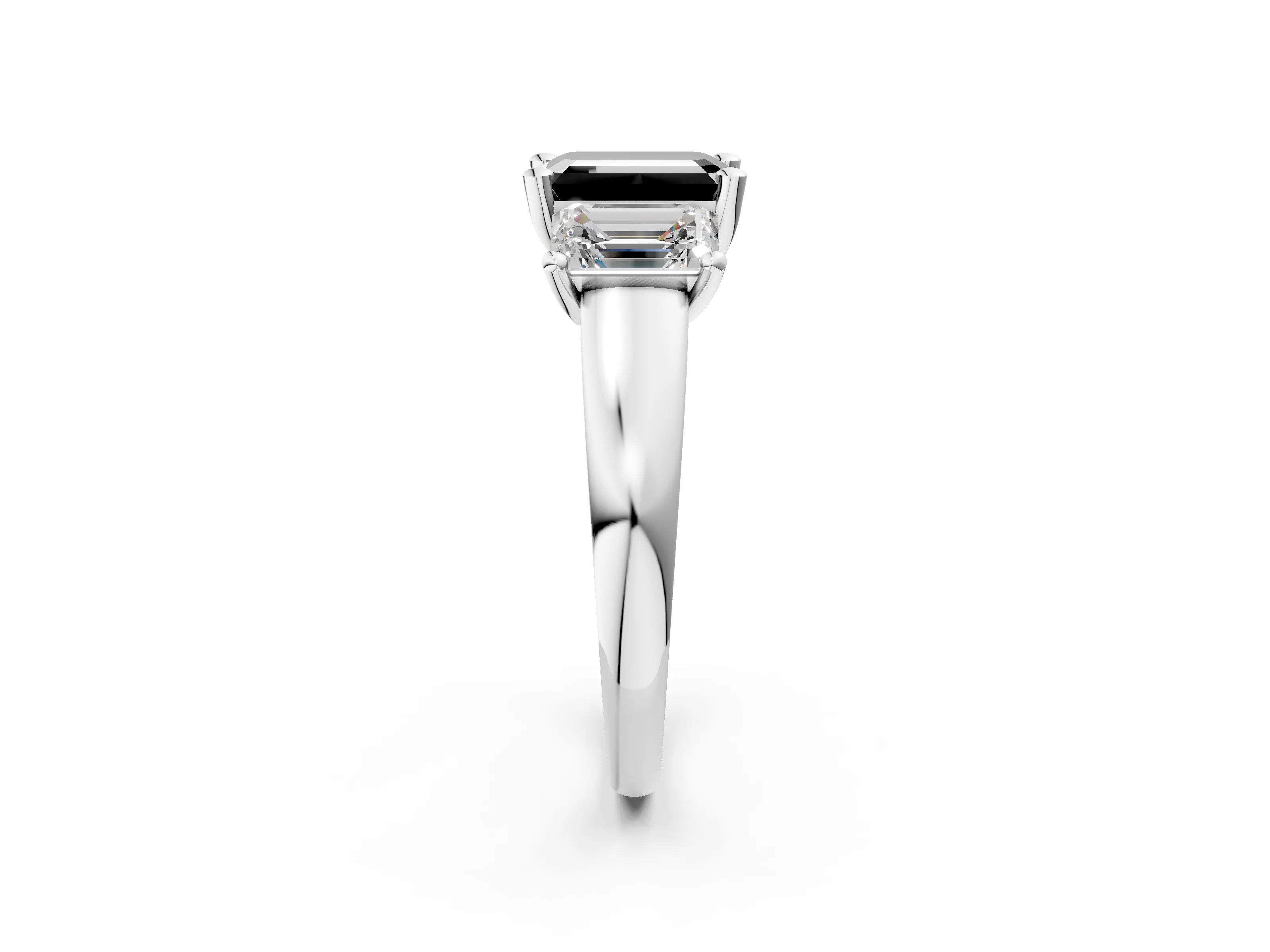 White gold Three-Stone Fancy Black Emerald Cut Cut Solitaire Ring with Classic Prong Setting_14