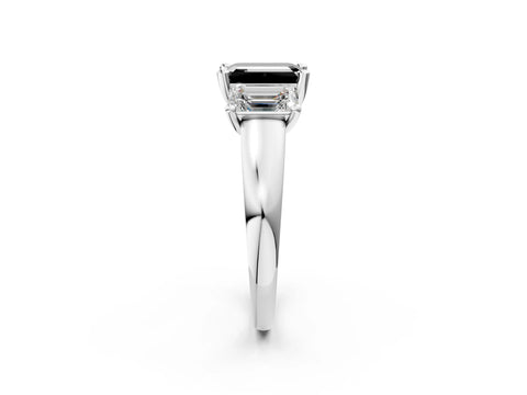 White gold Three-Stone Fancy Black Emerald Cut Cut Solitaire Ring with Classic Prong Setting_14