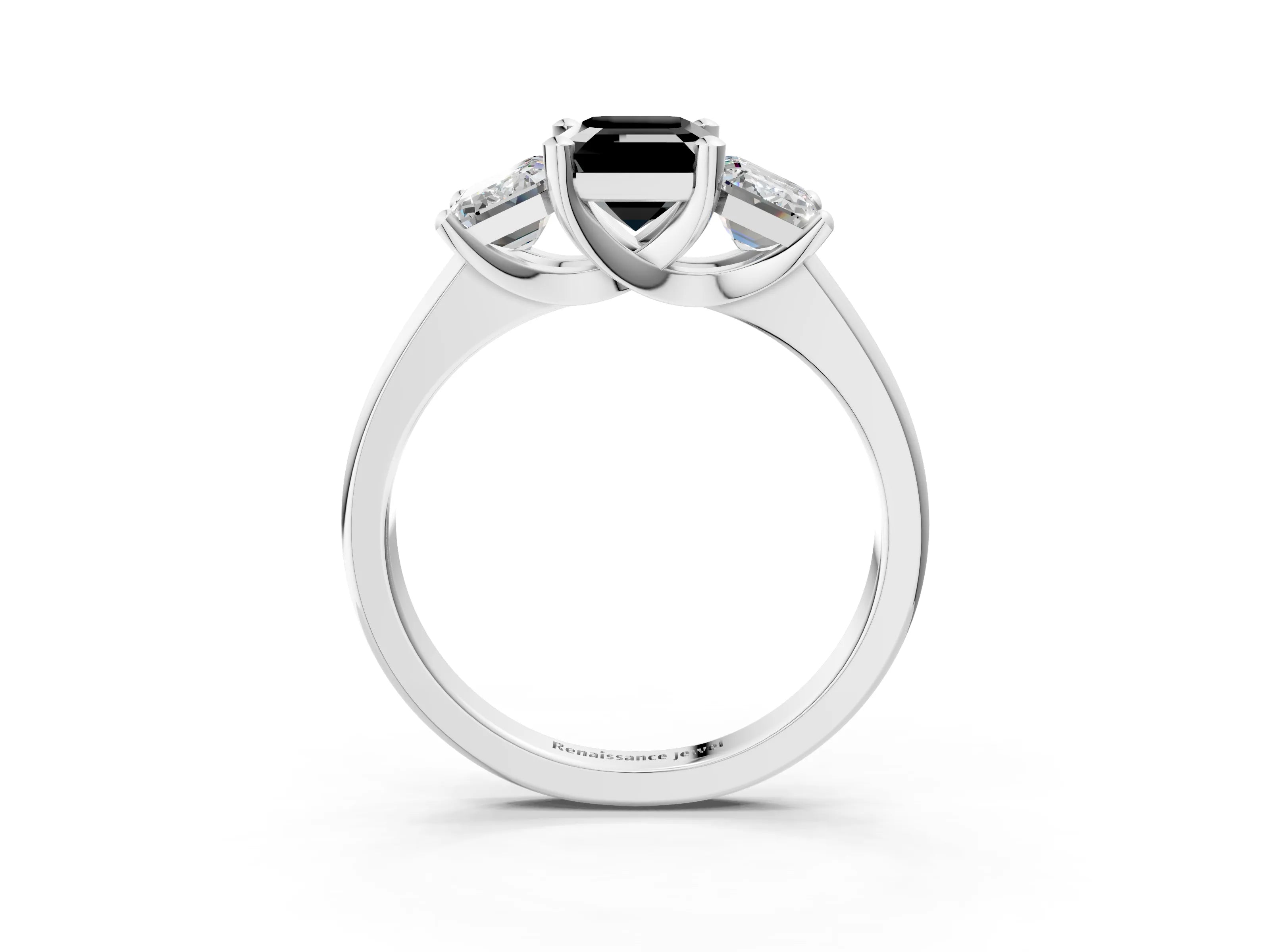 White gold Three-Stone Fancy Black Emerald Cut Cut Solitaire Ring with Classic Prong Setting_15