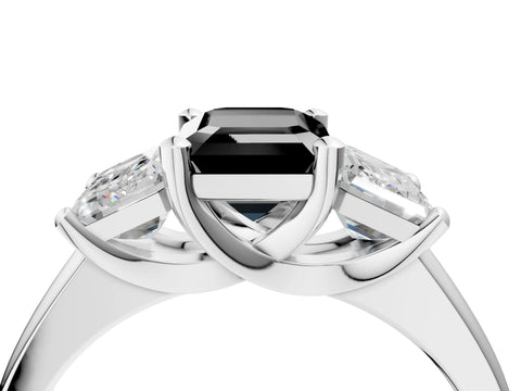 White gold Three-Stone Fancy Black Emerald Cut Cut Solitaire Ring with Classic Prong Setting_16