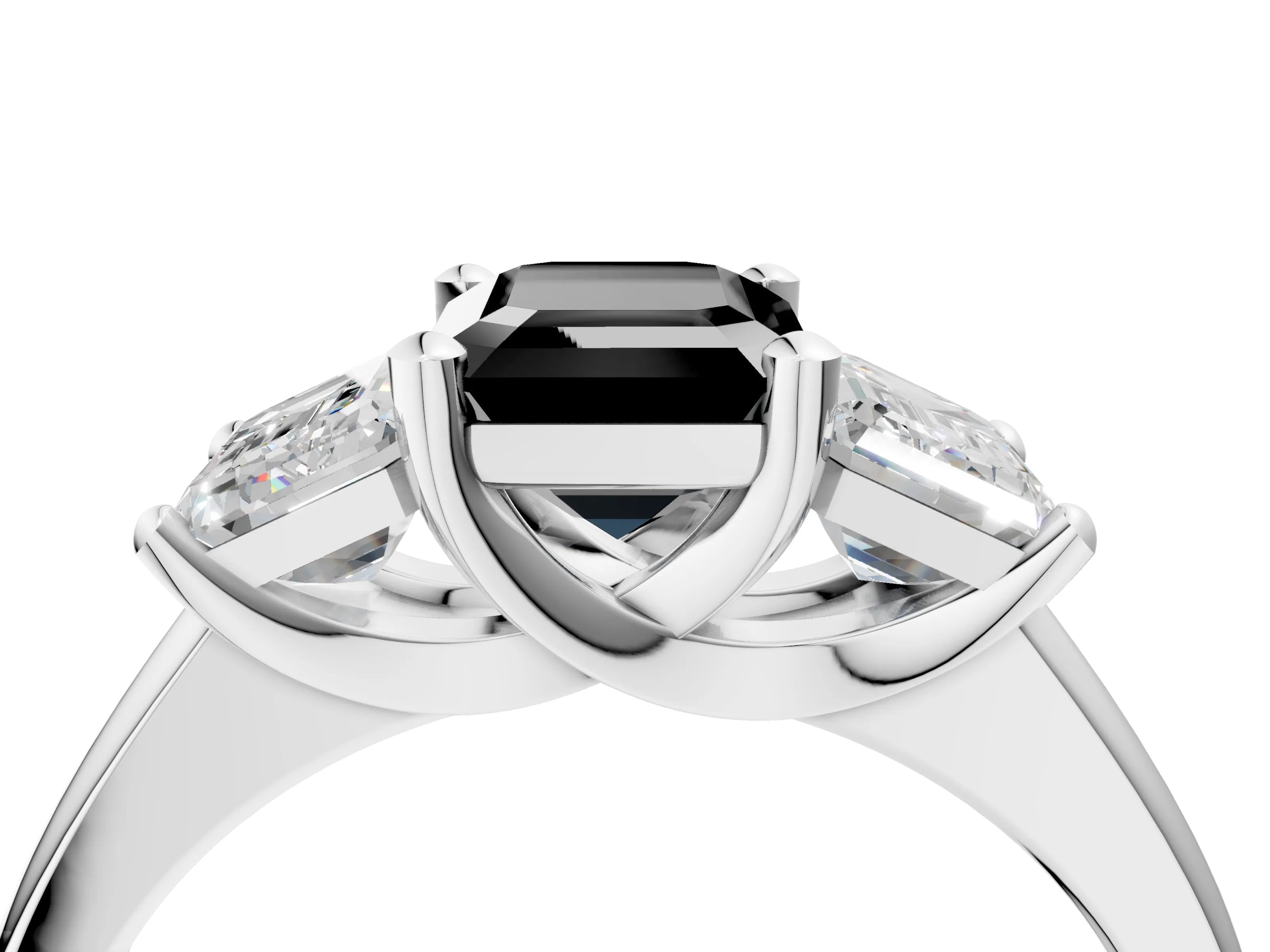White gold Three-Stone Fancy Black Emerald Cut Cut Solitaire Ring with Classic Prong Setting_16
