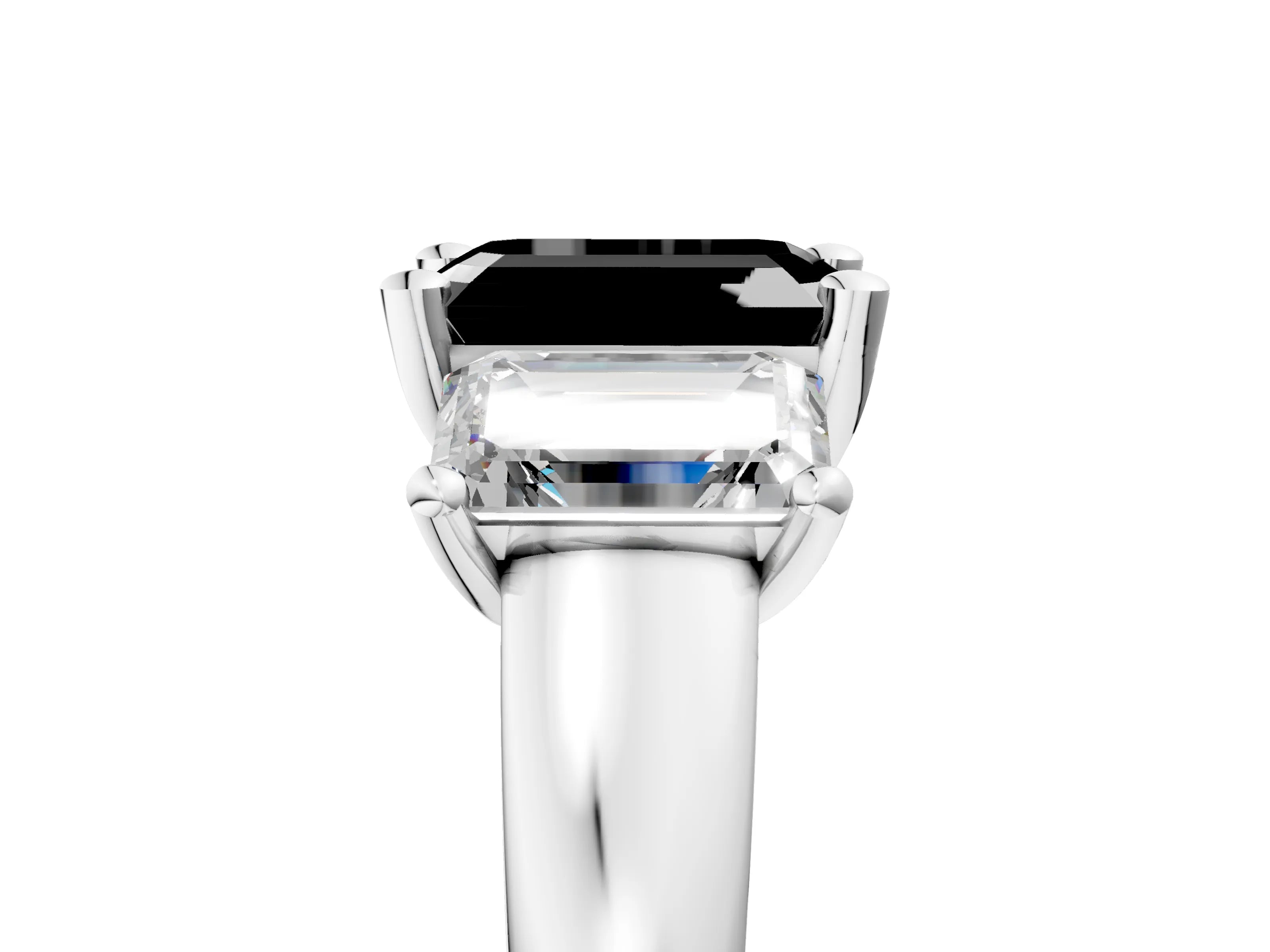 White gold Three-Stone Fancy Black Emerald Cut Cut Solitaire Ring with Classic Prong Setting_17