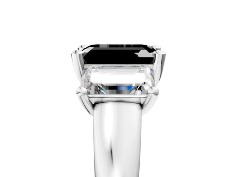 White gold Three-Stone Fancy Black Emerald Cut Cut Solitaire Ring with Classic Prong Setting_17