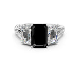 White gold Three-Stone Fancy Black Emerald Cut Diamond Braided Band Ring with Four-Prong Setting_72