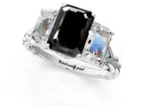 White gold Three-Stone Fancy Black Emerald Cut Diamond Braided Band Ring with Four-Prong Setting_73