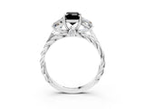 White gold Three-Stone Fancy Black Emerald Cut Diamond Braided Band Ring with Four-Prong Setting_75