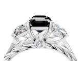 White gold Three-Stone Fancy Black Emerald Cut Diamond Braided Band Ring with Four-Prong Setting_76